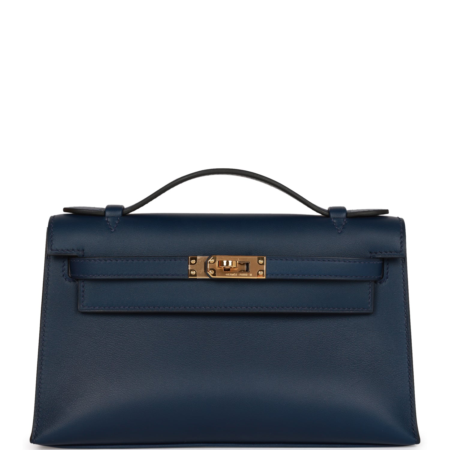 Hermes Kelly Pochette Bleu Navy Swift Hardware Handbag Gold Travel Bag