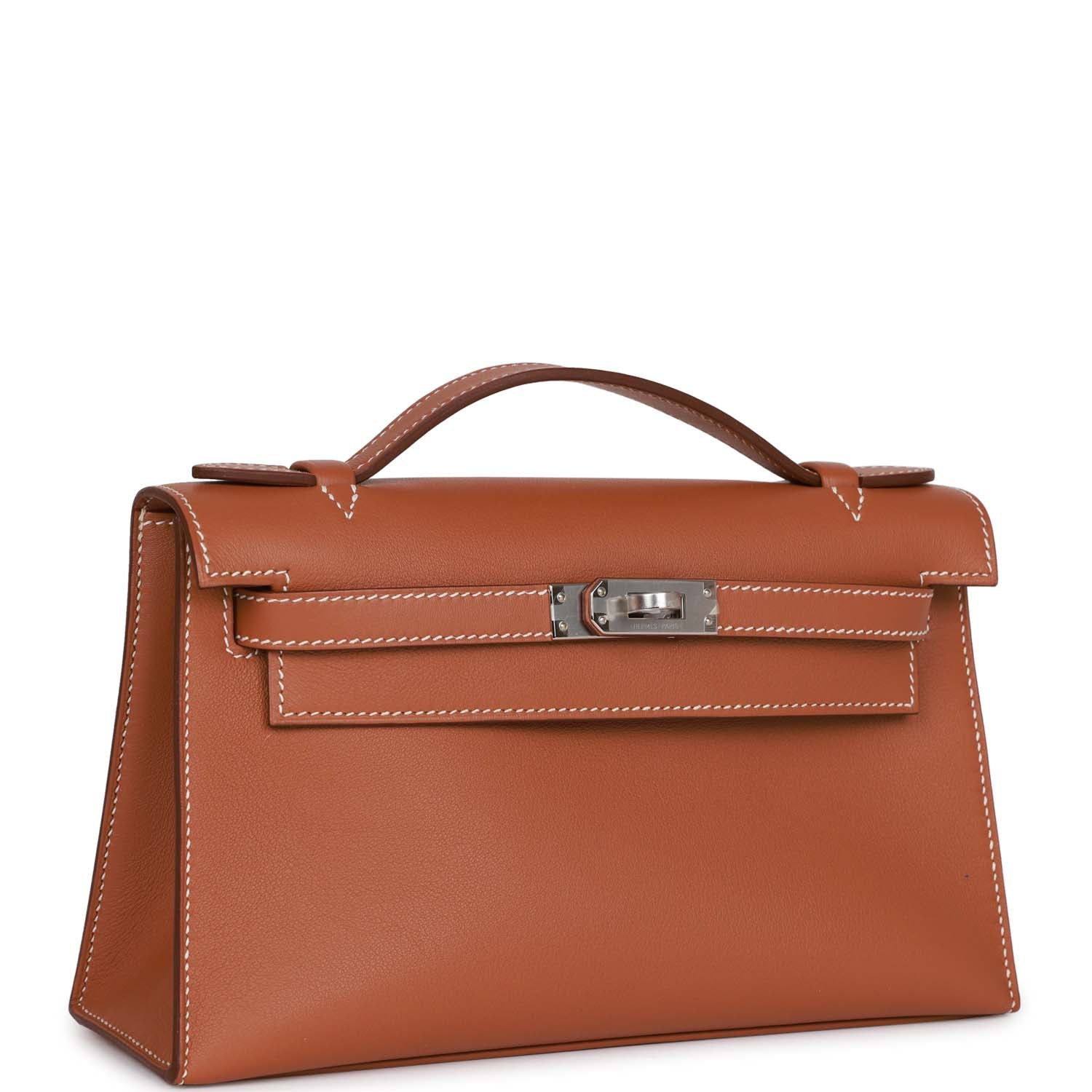 Hermes Kelly Pochette Swift Palladium Hardware Clutch Bag Gold
