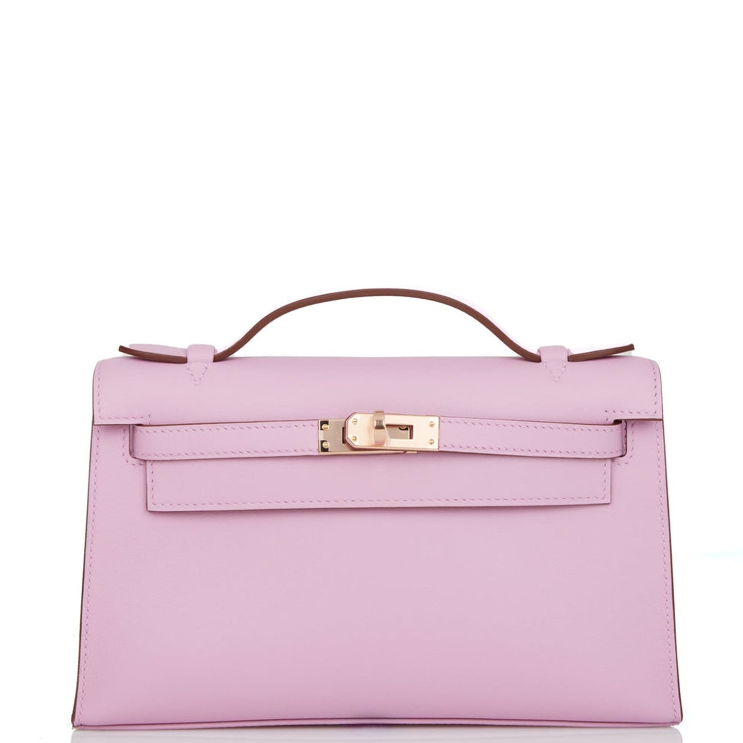 Hermes Kelly Pochette Mauve Sylvestre Swift Rose Hardware Handbag Gold Travel Bag