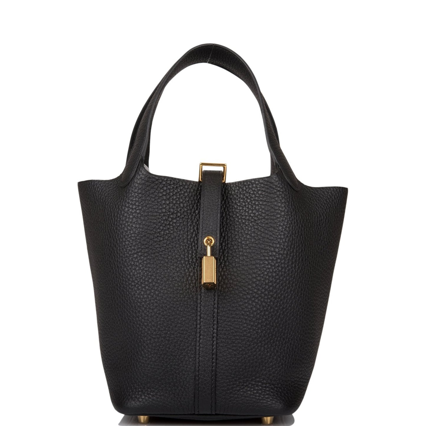 Hermes Clemence Picotin Lock Hardware Handbag Black Gold Travel Bag