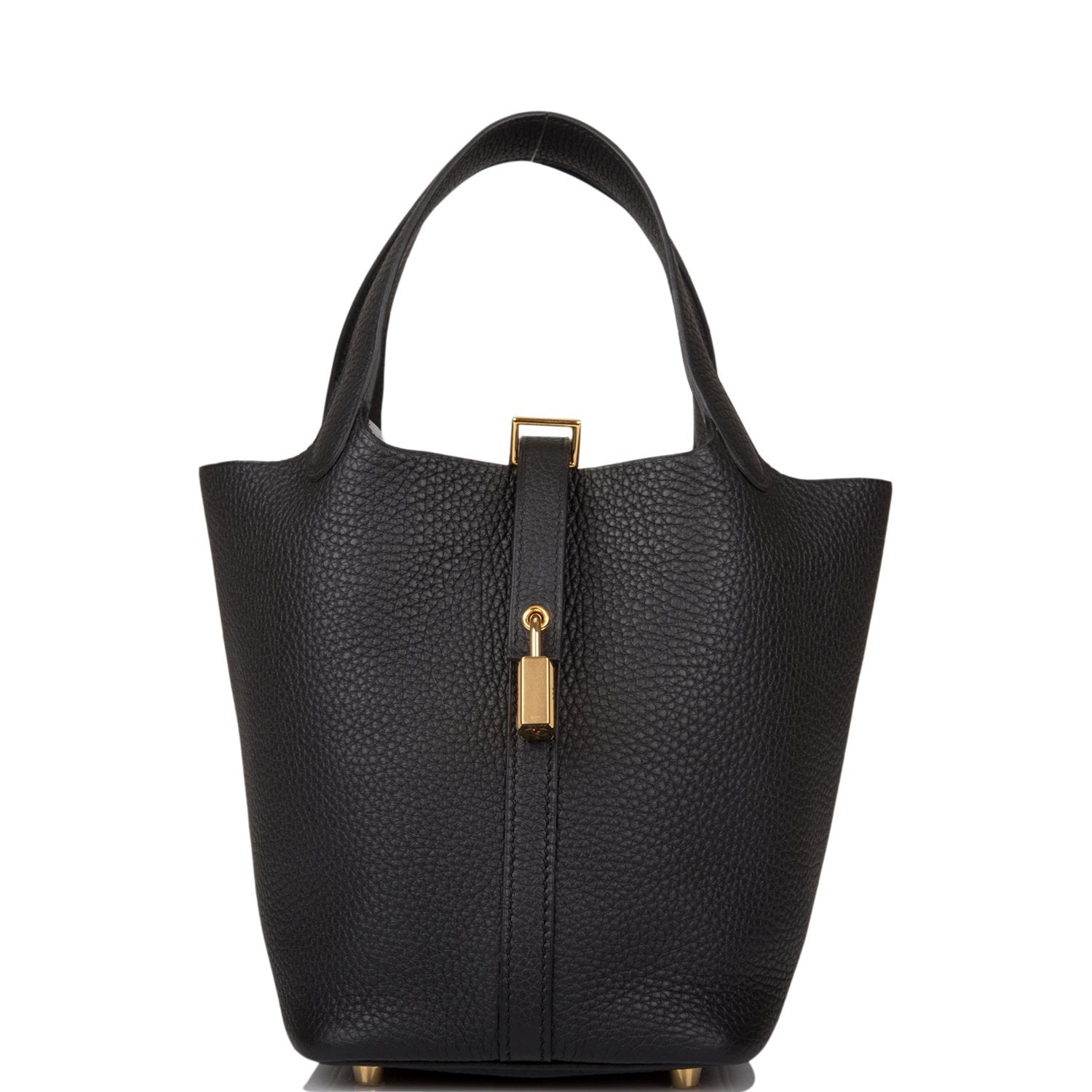 Hermes Clemence Picotin Lock Hardware Handbag Black Gold Travel Bag