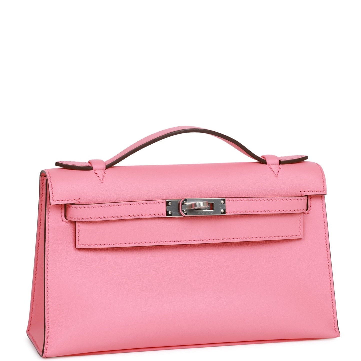 Hermes Kelly Pochette Rose Ete Swift Palladium Hardware Clutch Clutch Bag
