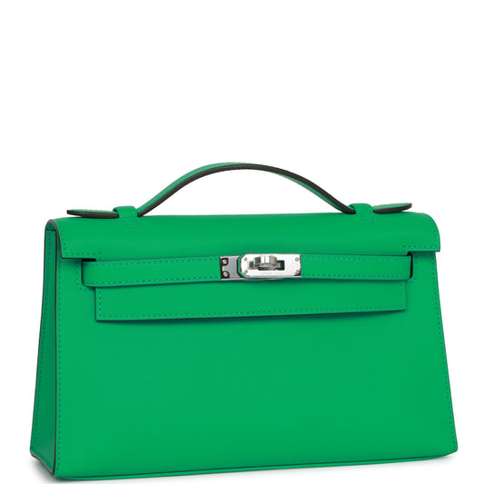 Hermes Kelly Pochette Menthe Swift Palladium Hardware Handbag Travel Bag