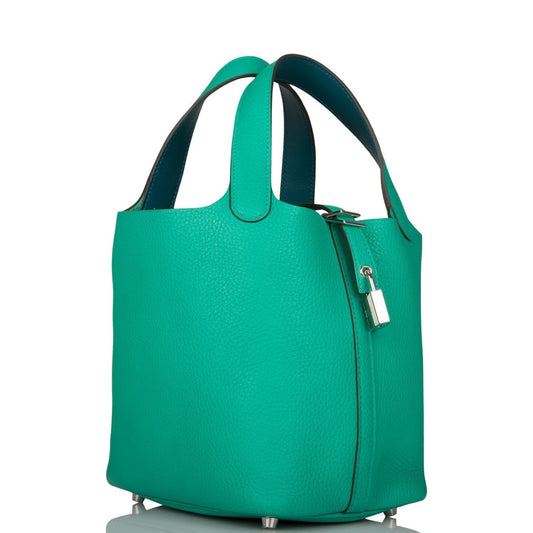 Hermes Menthe Clemence Picotin Lock Palladium Hardware Handbag Travel Bag