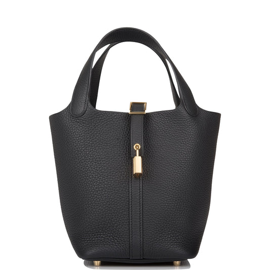 Hermes Clemence Picotin Lock Hardware Handbag Black Gold Travel Bag Hardware 1