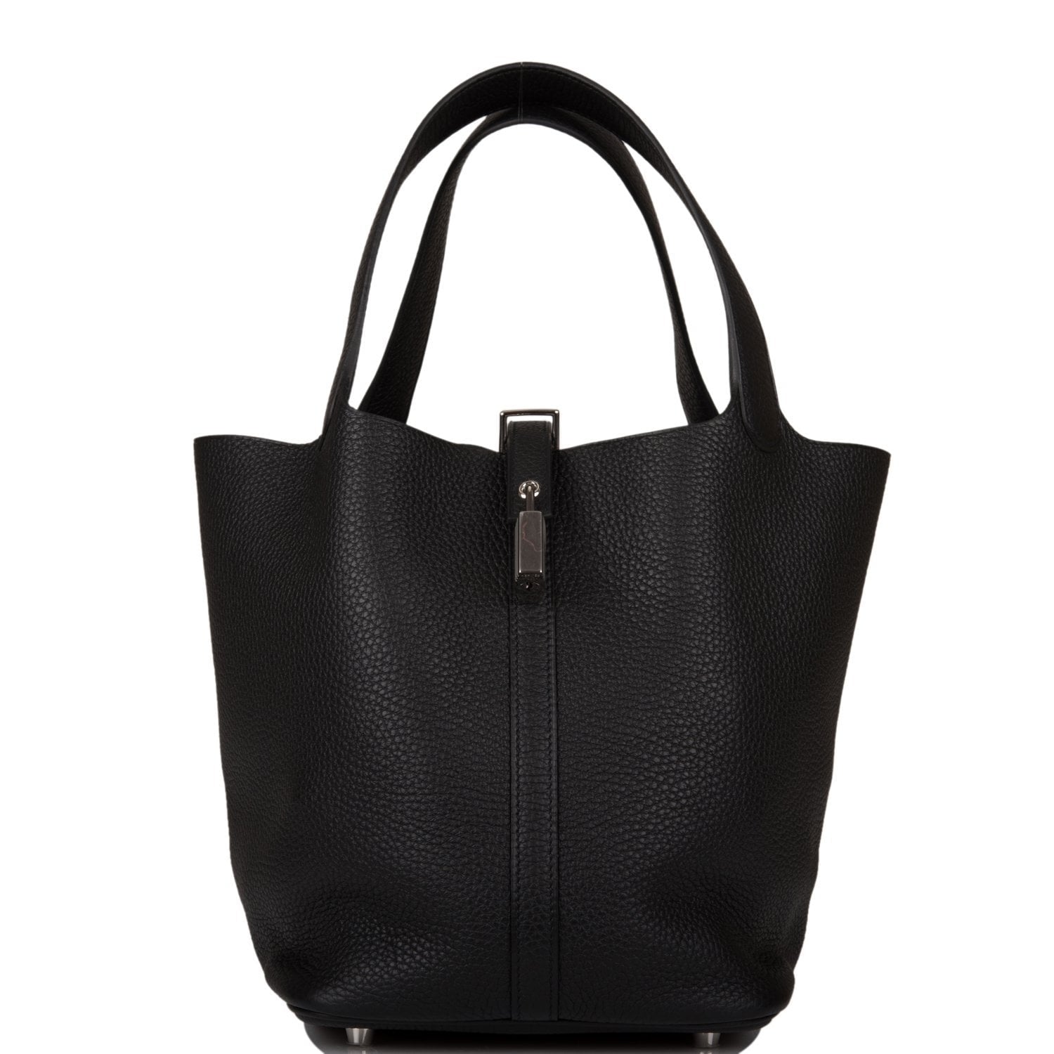 Hermes Clemence Picotin Lock Palladium Hardware Handbag Black Travel Bag