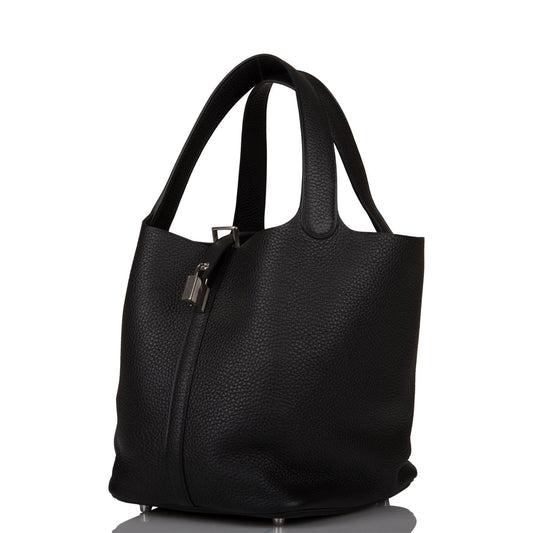 Hermes Clemence Picotin Lock Palladium Hardware Handbag Black Travel Bag