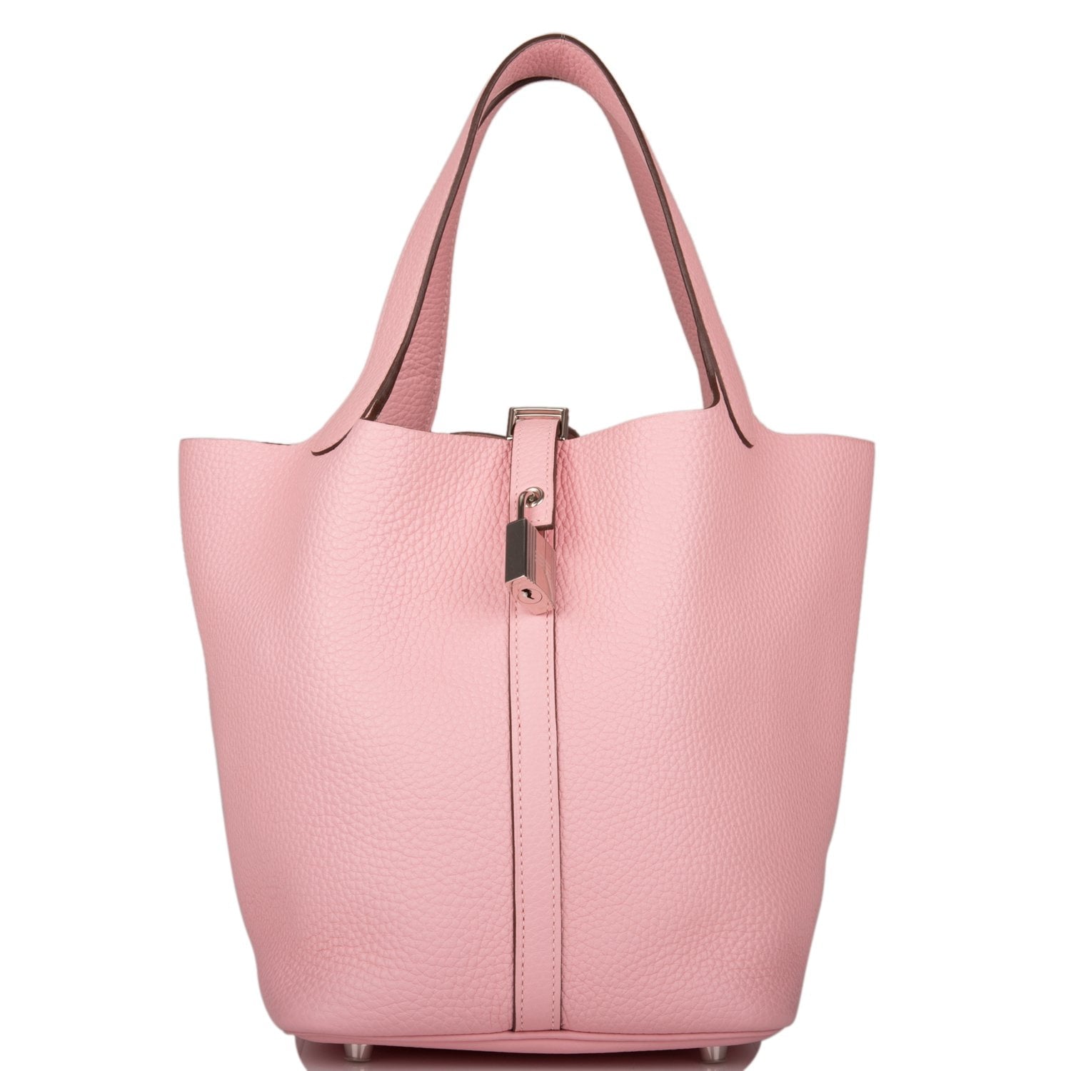 Hermes Rose Sakura Clemence Picotin Lock Palladium Hardware Travel Bag Palladium Hardware