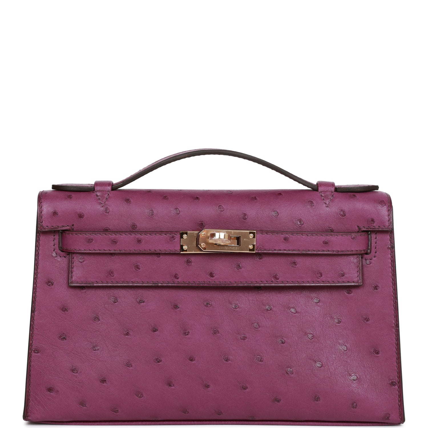 Hermes Kelly Pochette Anemone Ostrich Permabrass Hardware Handbag Travel Bag