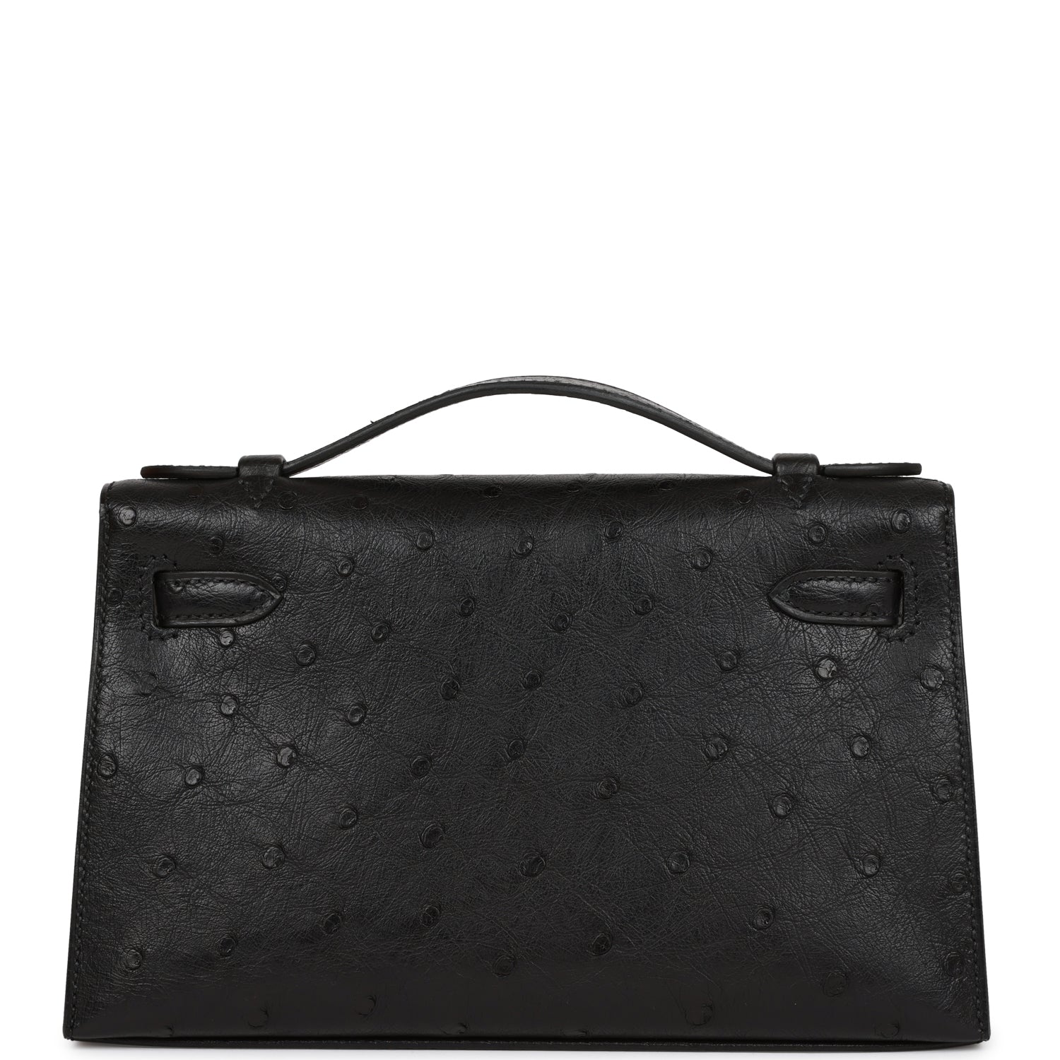 Hermes Kelly Pochette Ostrich Hardware Clutch Bag Black Gold
