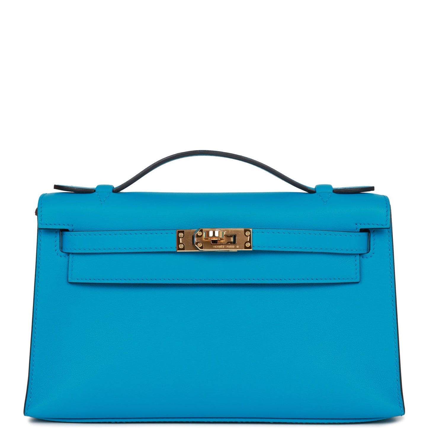 Hermes Kelly Pochette Bleu Frida Swift Hardware Handbag Gold Travel Bag