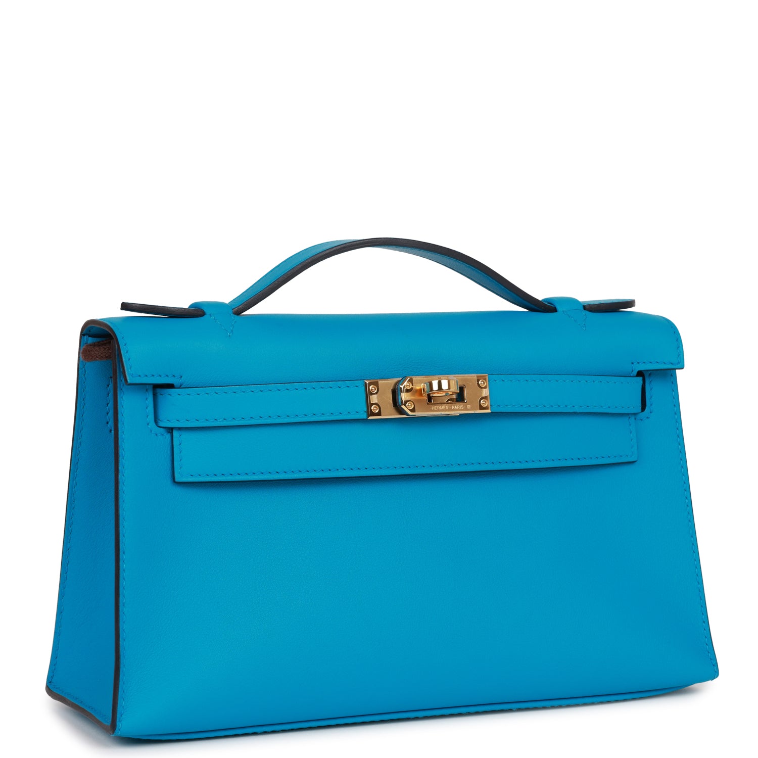 Hermes Kelly Pochette Bleu Frida Swift Hardware Handbag Gold Travel Bag