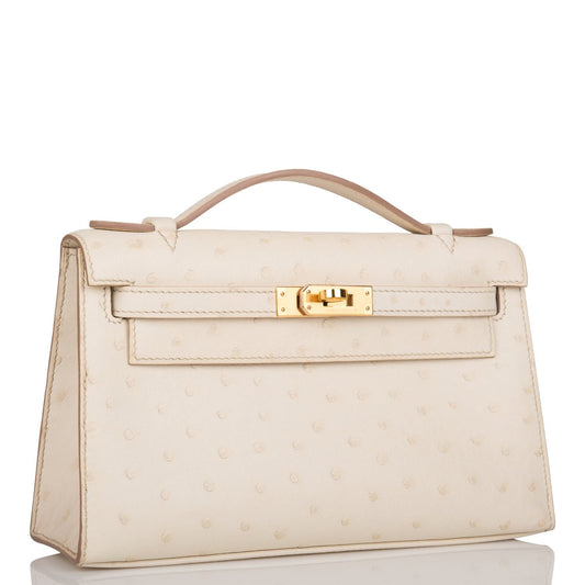 Hermes Kelly Pochette Beton Ostrich Hardware Handbag Gold Travel Bag Gold Hardware