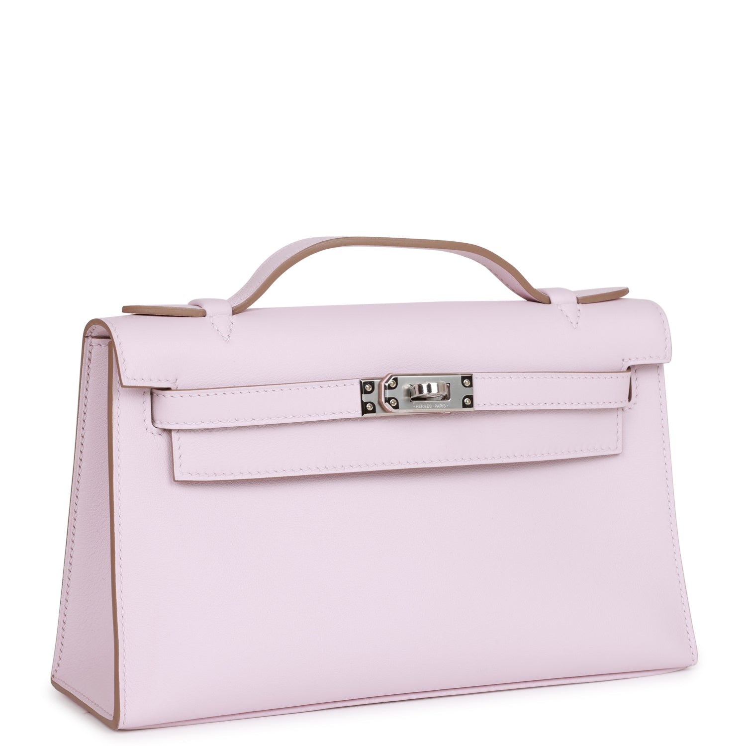 Hermes Kelly Pochette Mauve Pale Swift Palladium Hardware Travel Bag Hardware 1