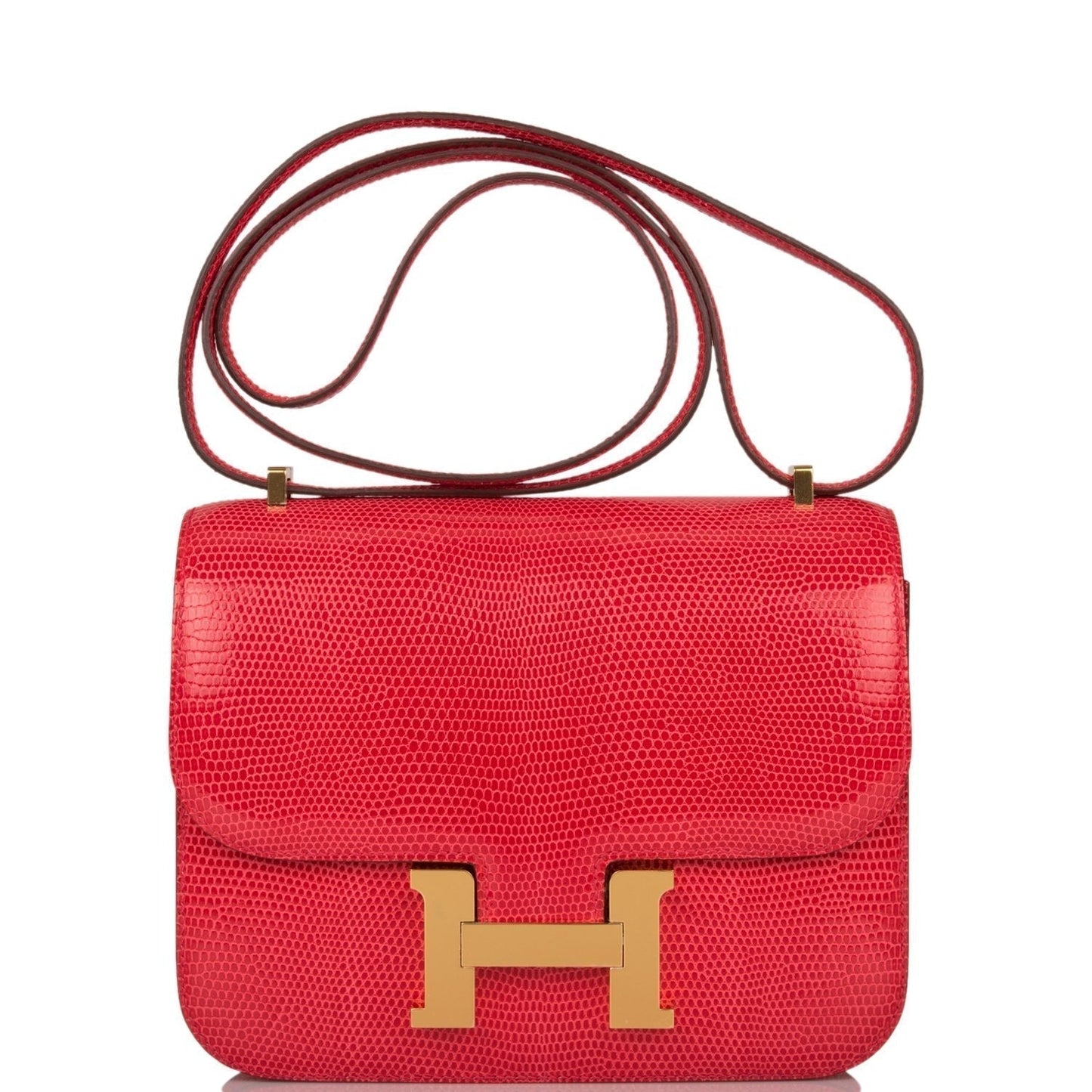 Hermes Constance Rouge Exotique Lizard Niloticus Hardware Handbag Gold Travel Bag