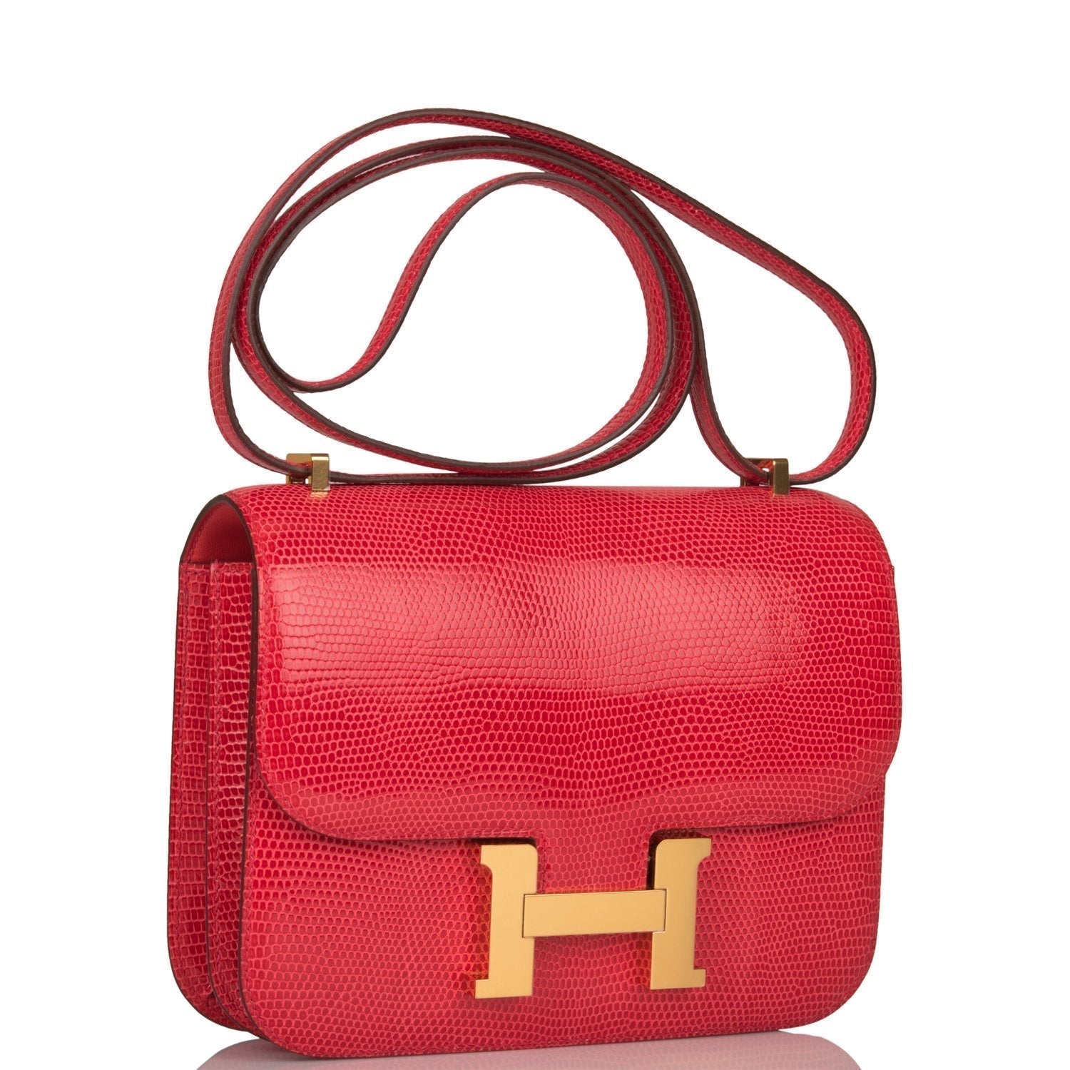 Hermes Constance Rouge Exotique Lizard Niloticus Hardware Handbag Gold Travel Bag