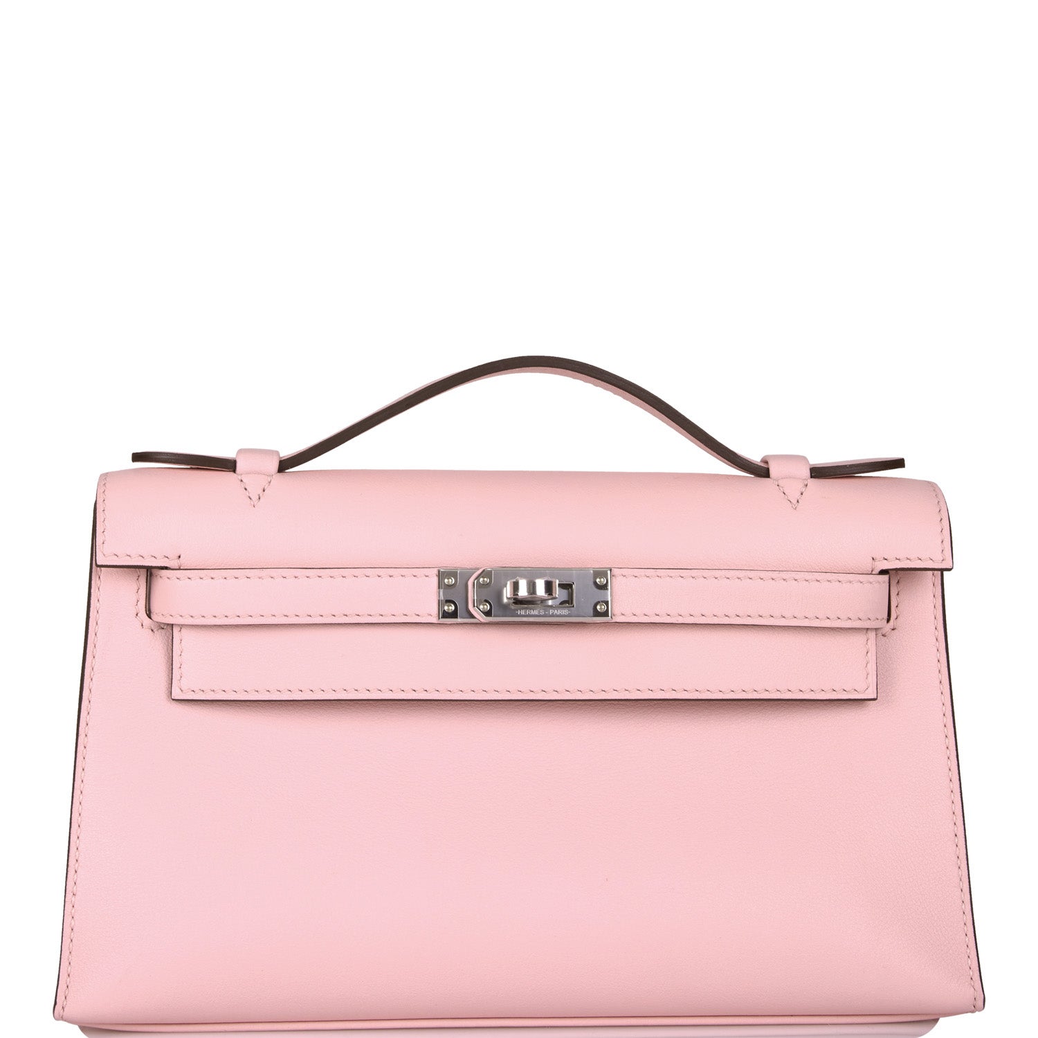 Hermes Kelly Pochette Rose Sakura Swift Palladium Hardware Travel Bag Palladium Hardware