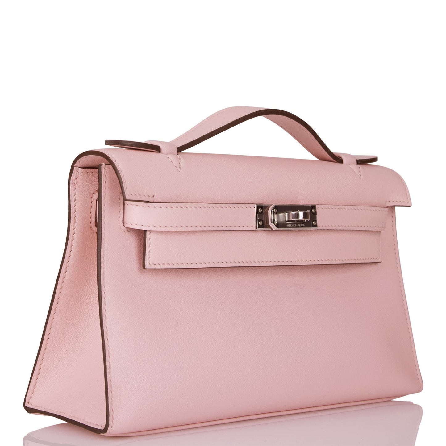 Hermes Kelly Pochette Rose Sakura Swift Palladium Hardware Travel Bag Palladium Hardware