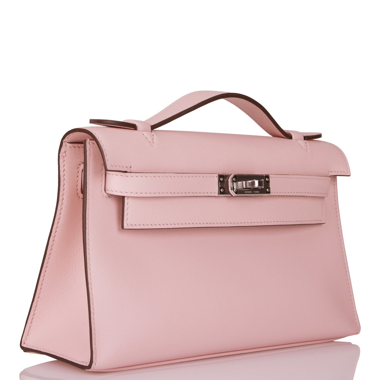 Hermes Kelly Pochette Rose Sakura Swift Palladium Hardware Travel Bag Palladium Hardware