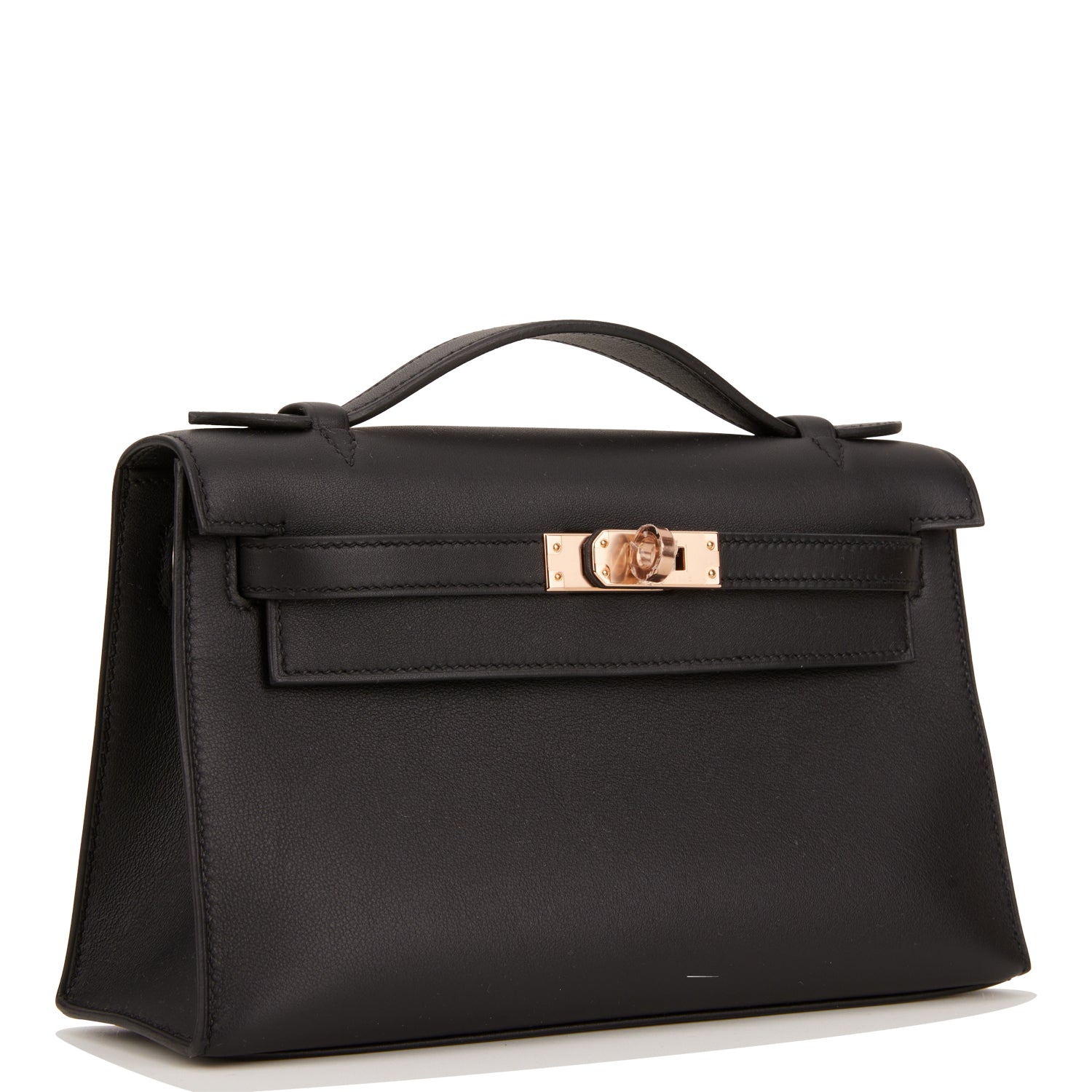 Hermes Kelly Pochette Swift Rose Hardware Handbag Black Gold Travel Bag 3