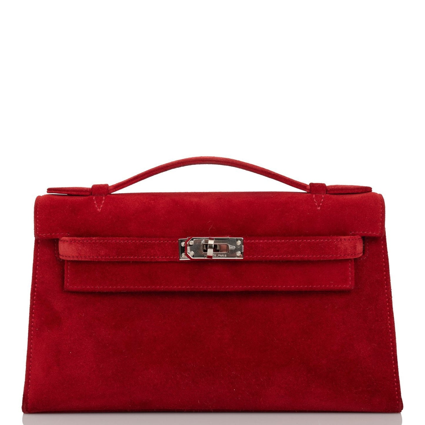 Hermes Kelly Pochette Rouge Vif Doblis Palladium Hardware Clutch Bag