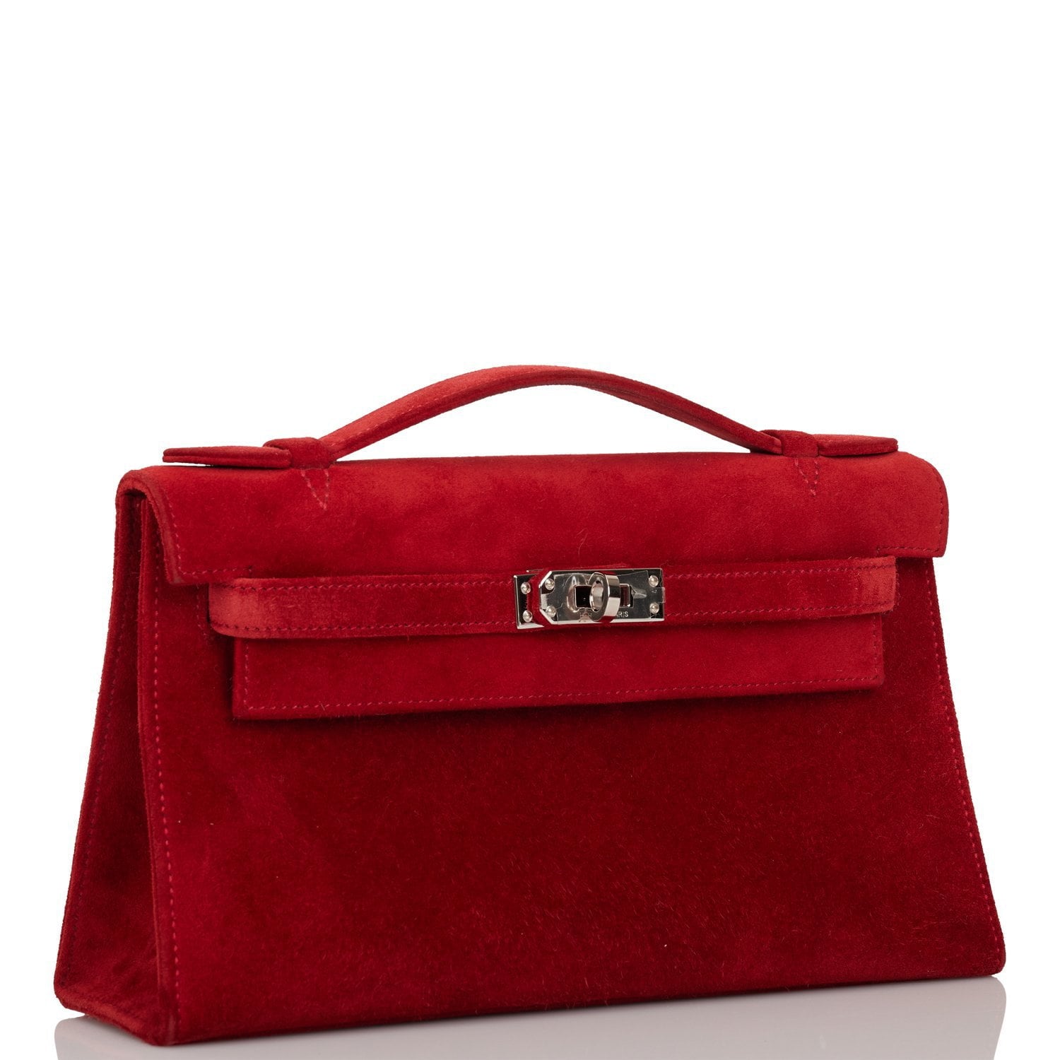 Hermes Kelly Pochette Rouge Vif Doblis Palladium Hardware Clutch Bag