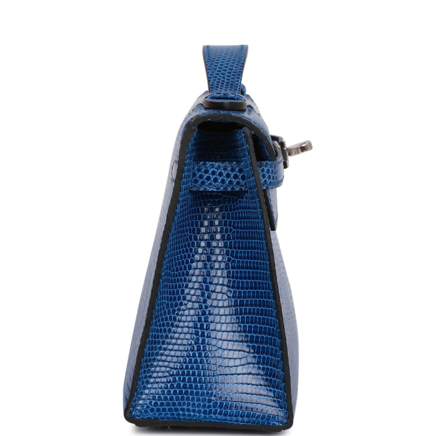 Hermes Kelly Pochette Bleu Saphir Lizard Palladium Hardware Travel Bag