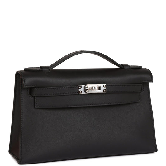 Hermes Kelly Pochette Swift Palladium Hardware Handbag Black Travel Bag Hardware 3