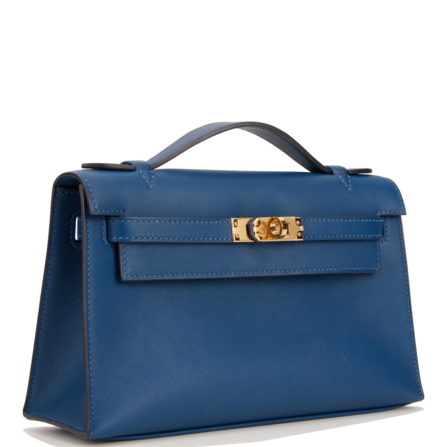 Hermes Kelly Pochette Deep Swift Hardware Handbag Blue Gold Travel Bag