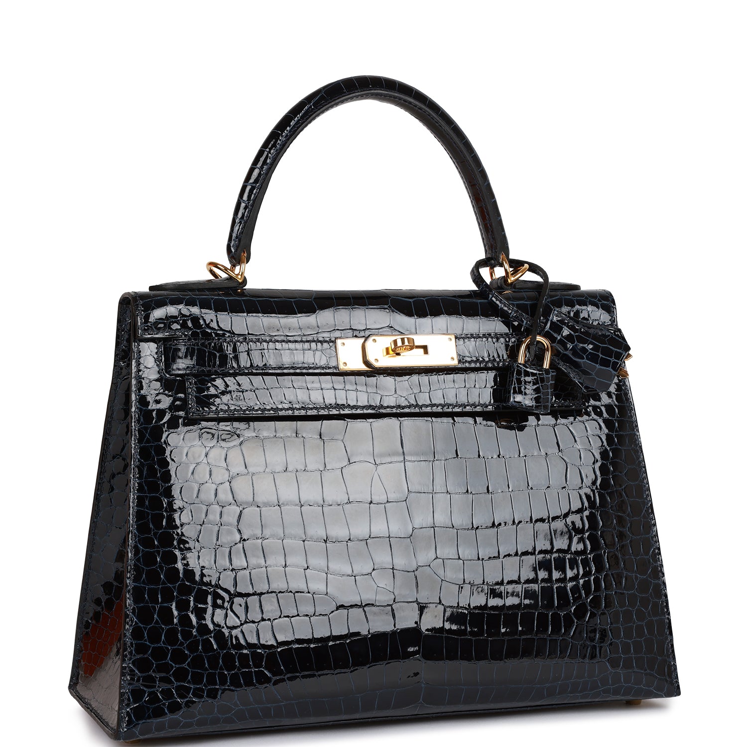 Hermes Kelly Sellier Bleu Baltique Shiny Porosus Crocodile Gold Travel Bag