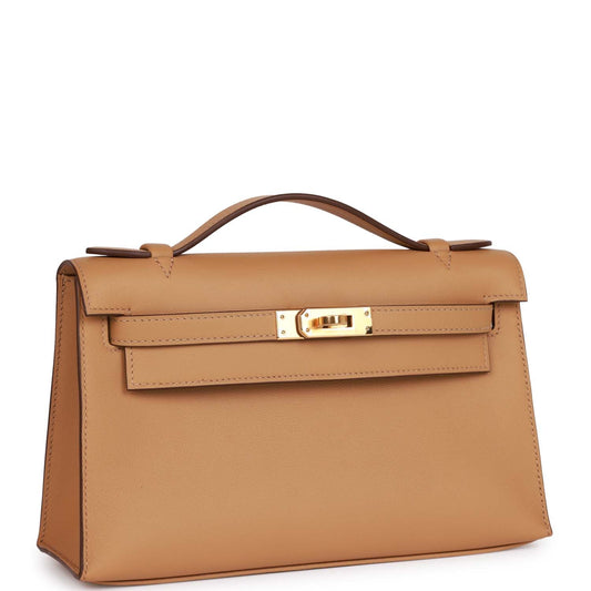 Hermes Kelly Pochette Biscuit Swift Hardware Clutch Bag Gold