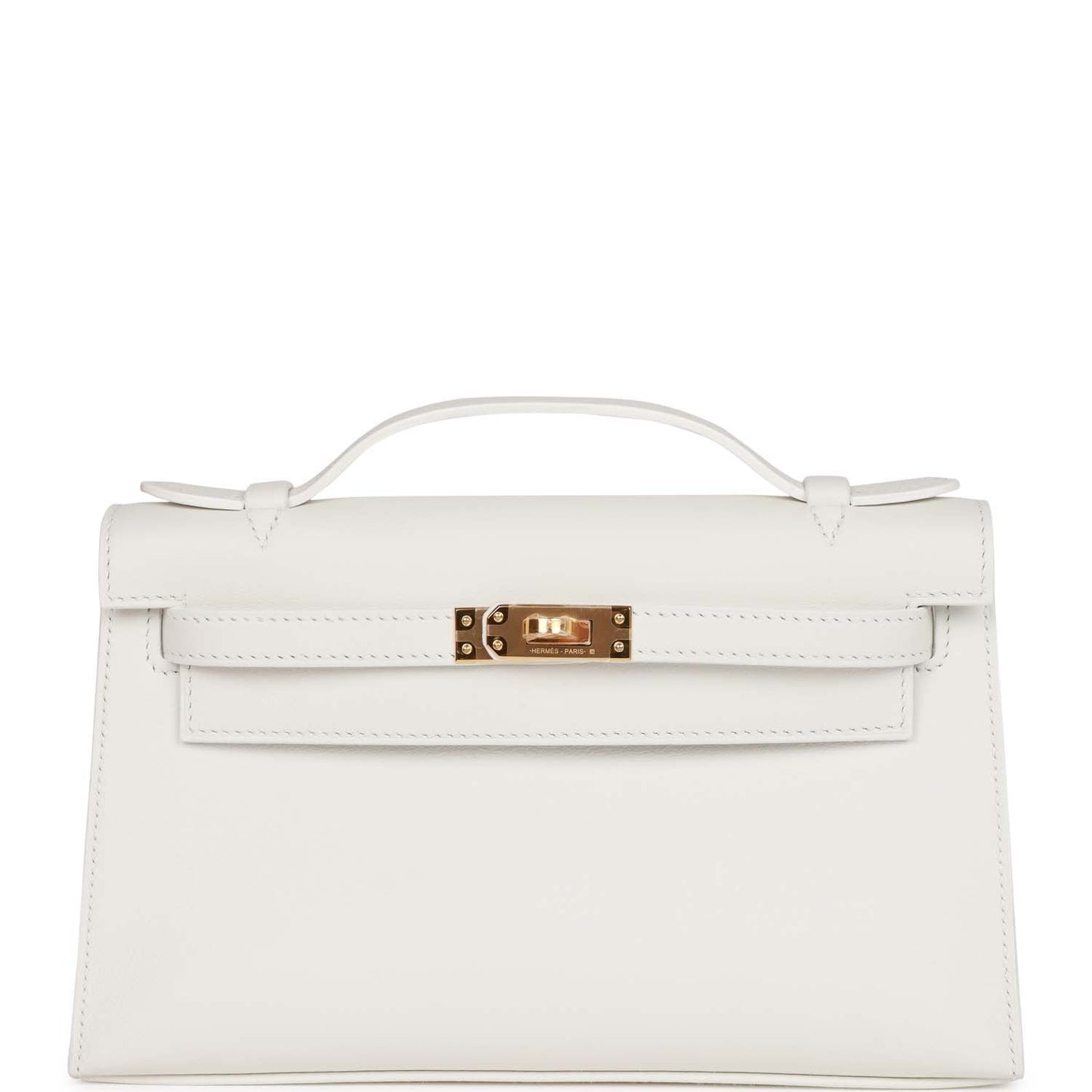 Hermes Kelly Pochette Swift Hardware Clutch Bag White Gold