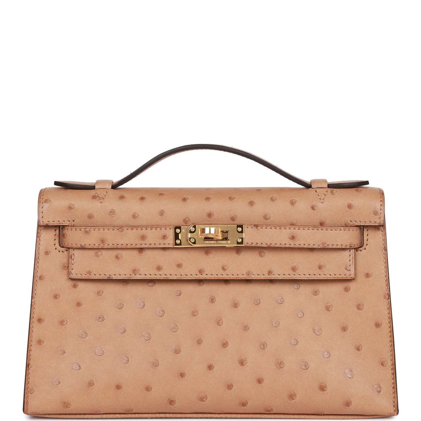 Hermes Kelly Pochette Chai Ostrich Hardware Clutch Bag Gold