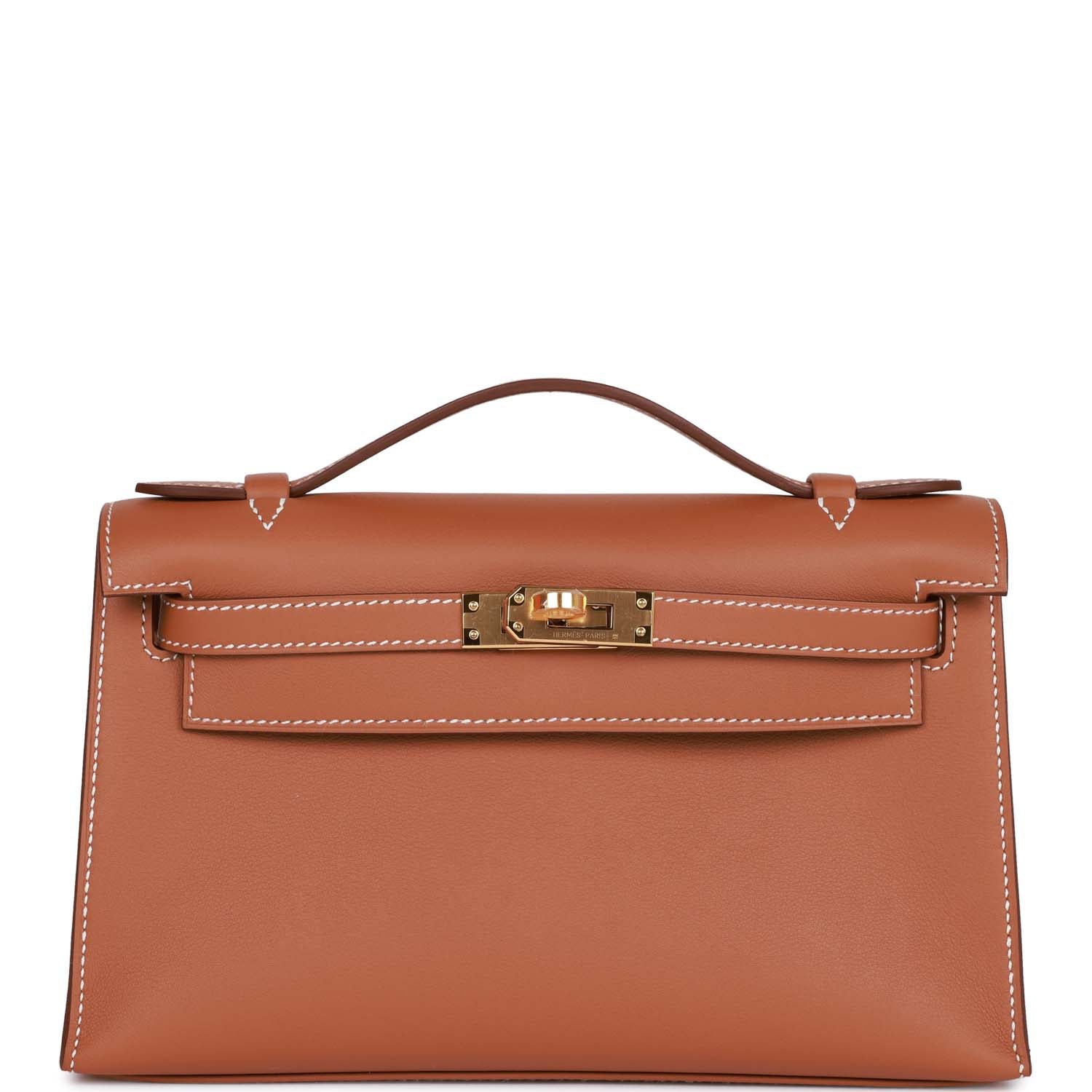 Hermes Kelly Pochette Swift Hardware Handbag Gold Travel Bag