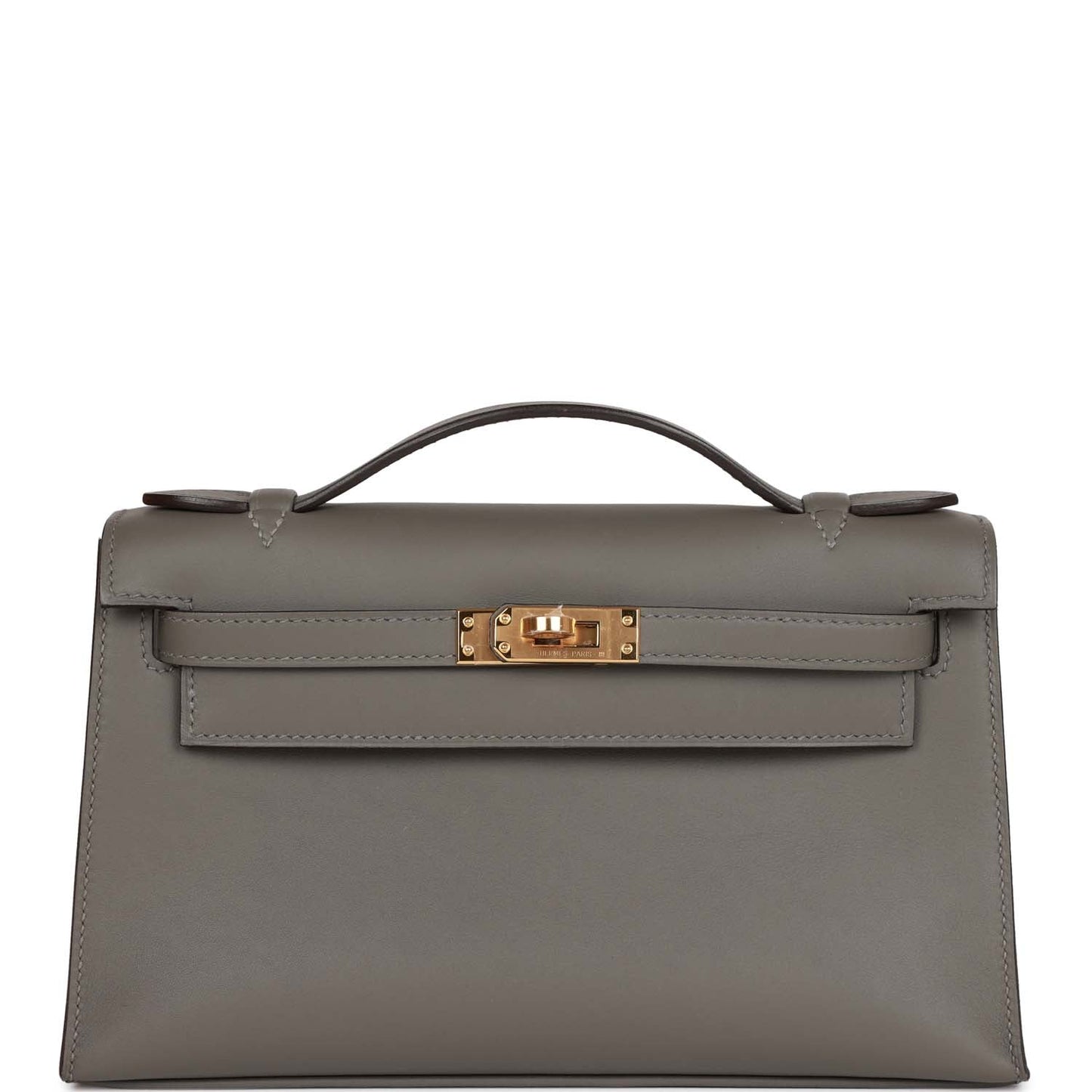 Hermes Kelly Pochette Gris Meyer Swift Hardware Clutch Gold Clutch Bag