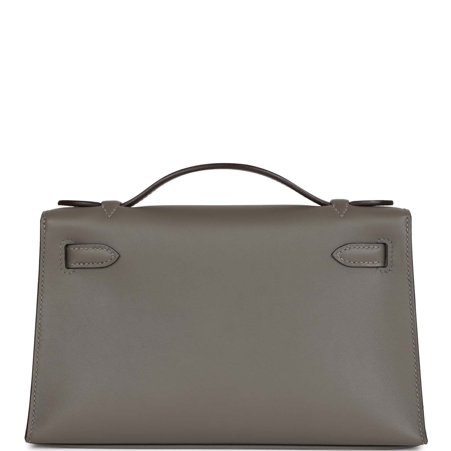 Hermes Kelly Pochette Gris Meyer Swift Hardware Clutch Gold Clutch Bag