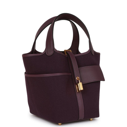 Hermes Picotin Cargo Cassis Swift And Toile Hardware Handbag Canvas Gold Travel Bag