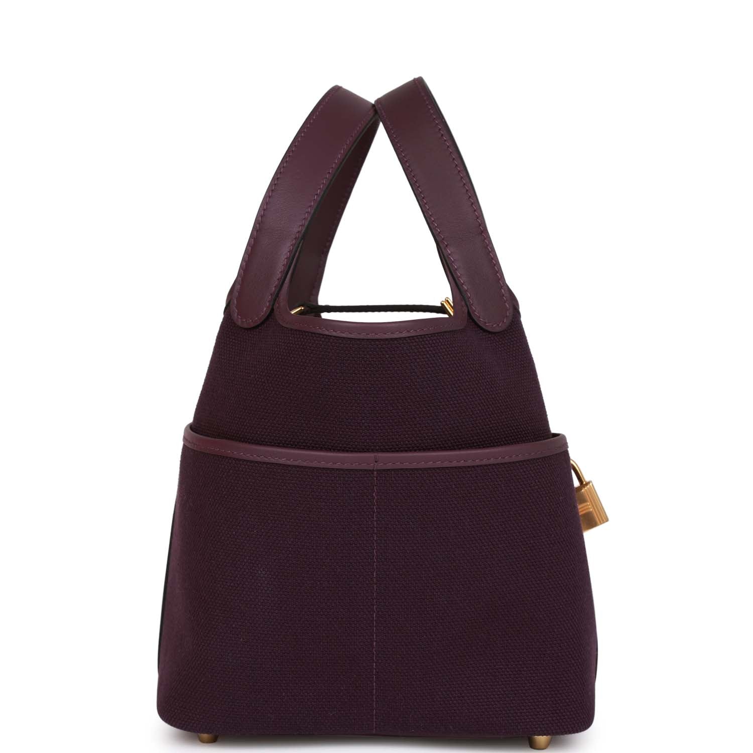 Hermes Picotin Cargo Cassis Swift And Toile Hardware Handbag Canvas Gold Travel Bag