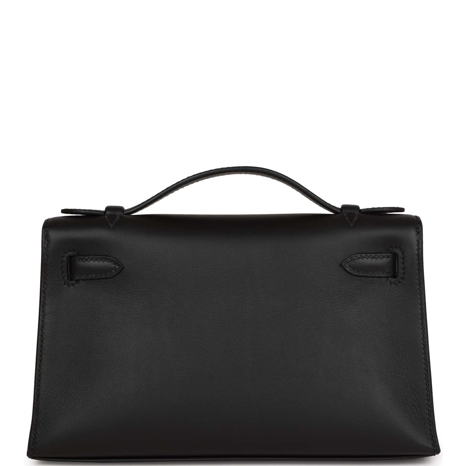 Hermes Kelly Pochette Swift Palladium Hardware Clutch Bag Black