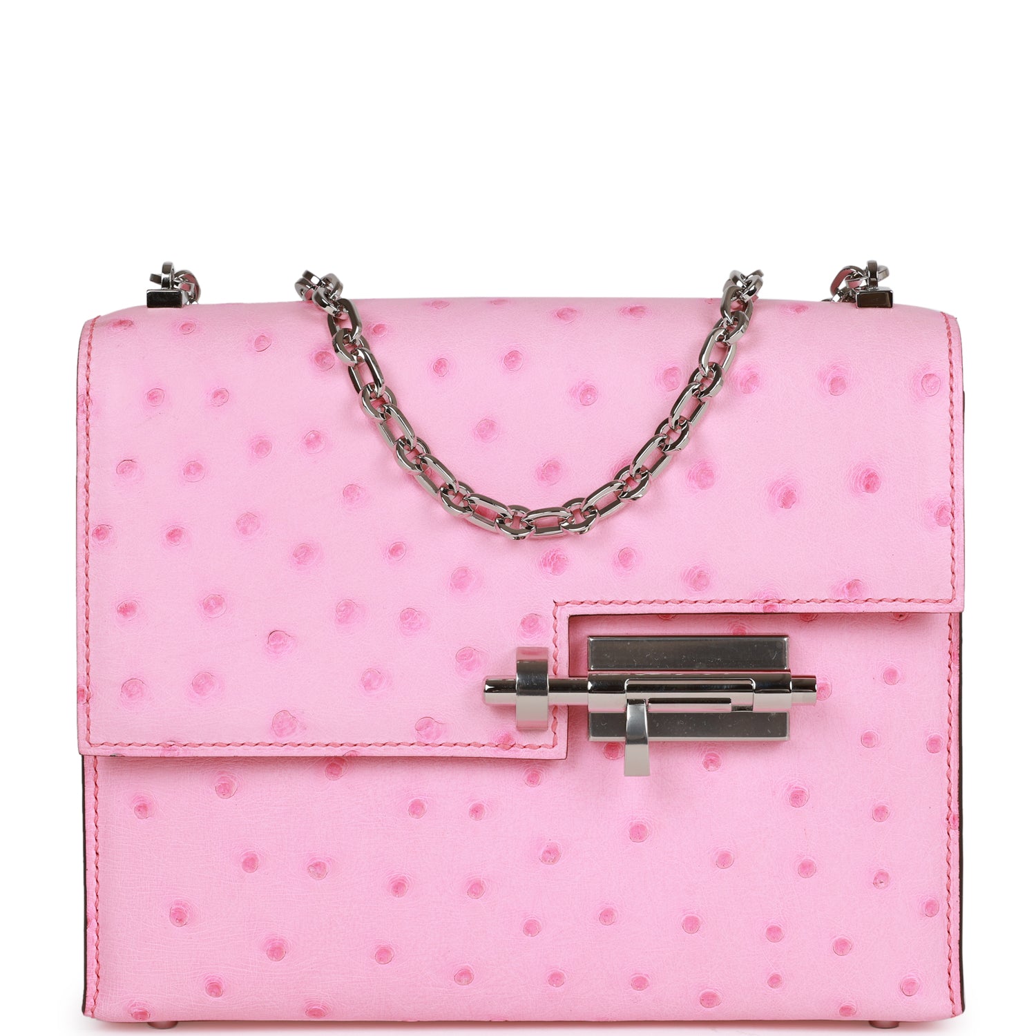 Hermes Luxury Verrou Chaine Bag Bubblegum Ostrich Palladium Mini Travel Bag