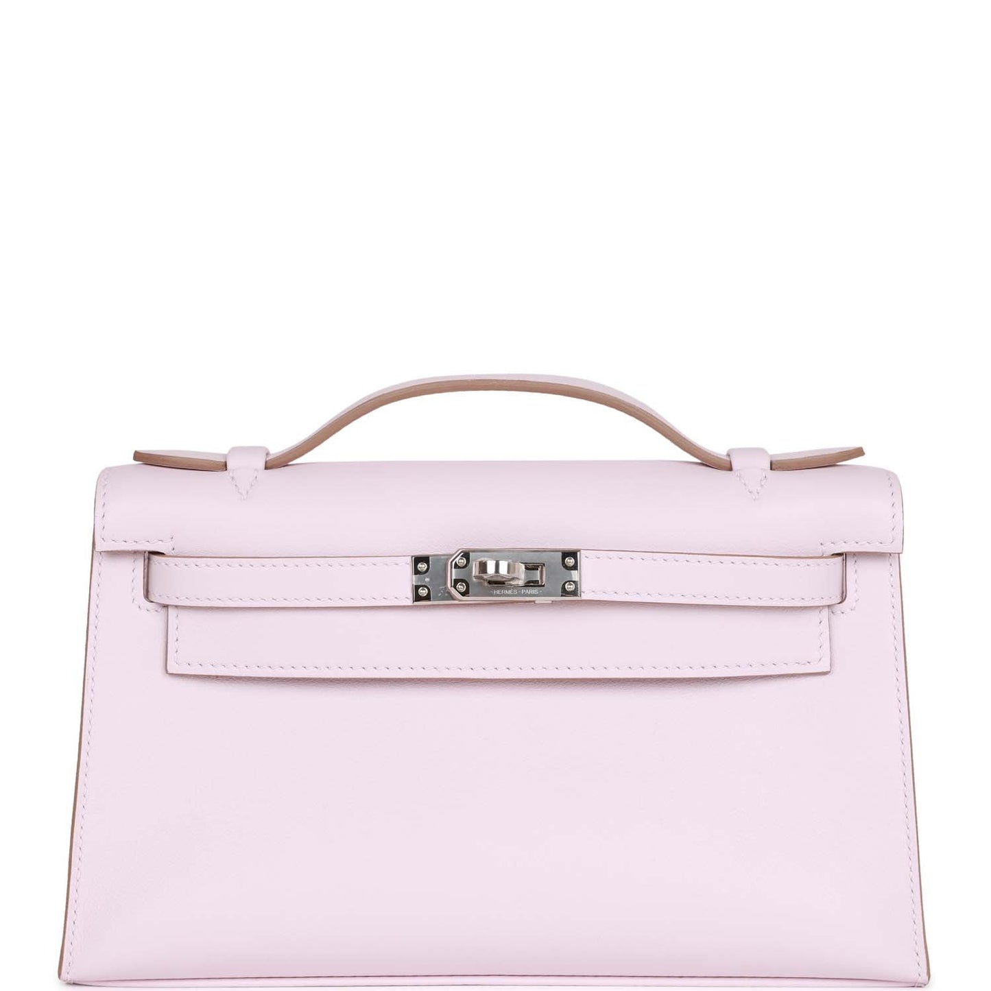 Hermes Kelly Pochette Mauve Pale Swift Palladium Hardware Travel Bag Hardware 2
