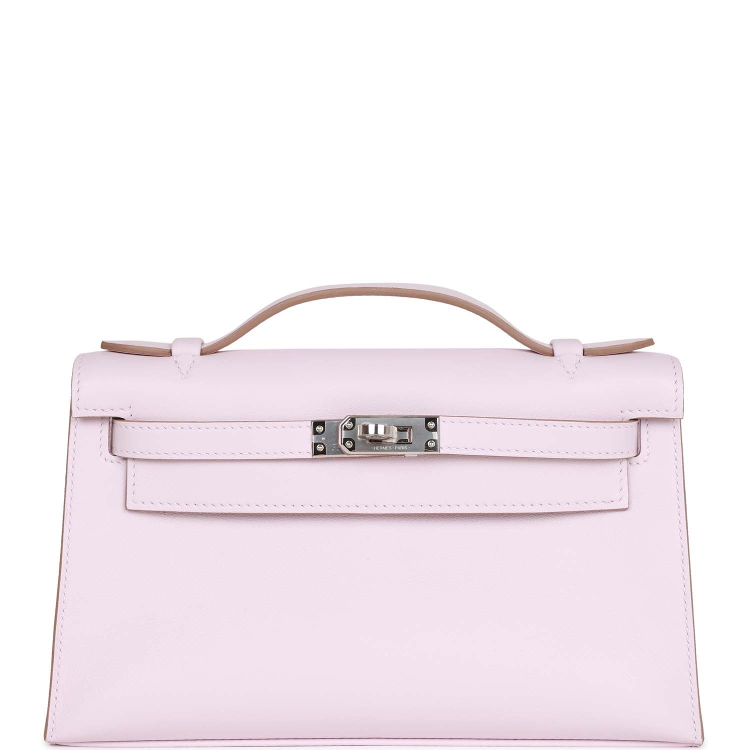 Hermes Kelly Pochette Mauve Pale Swift Palladium Hardware Travel Bag Hardware 2