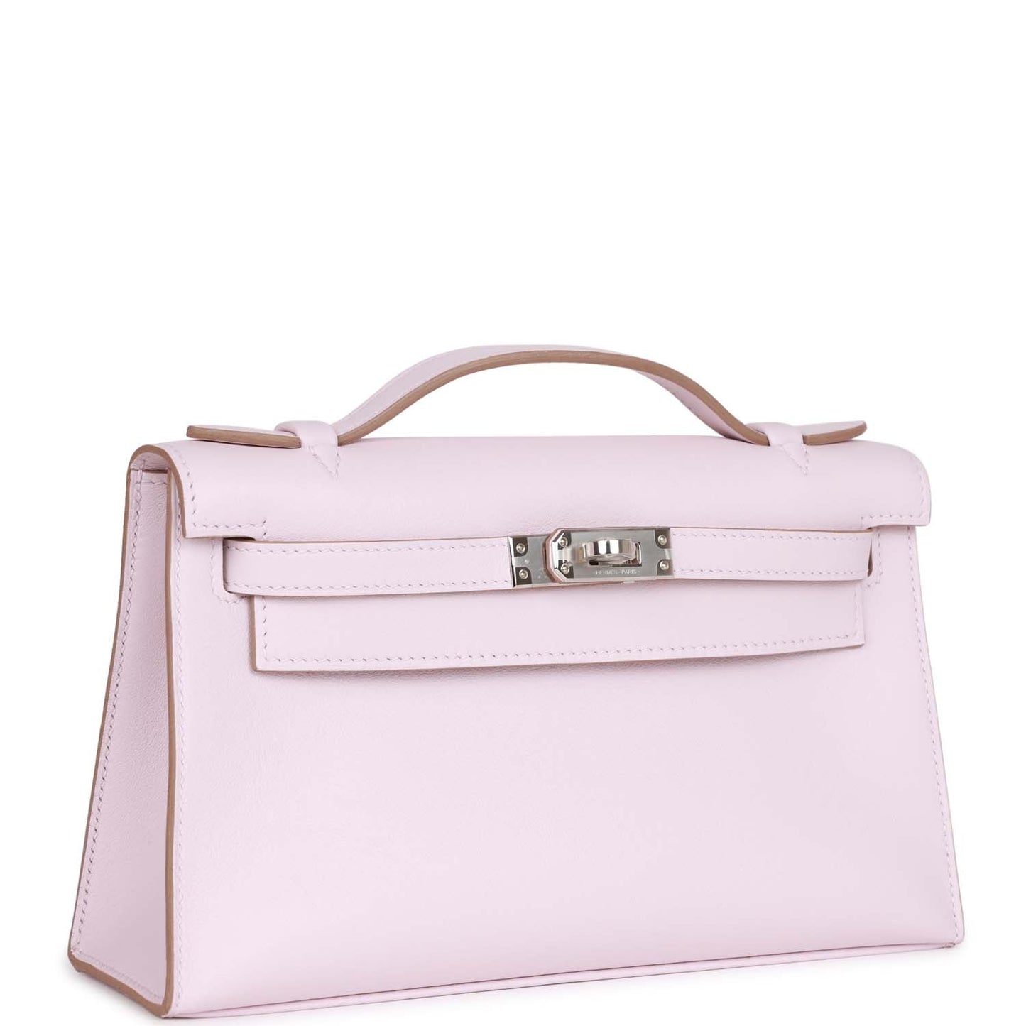 Hermes Kelly Pochette Mauve Pale Swift Palladium Hardware Travel Bag Hardware 2