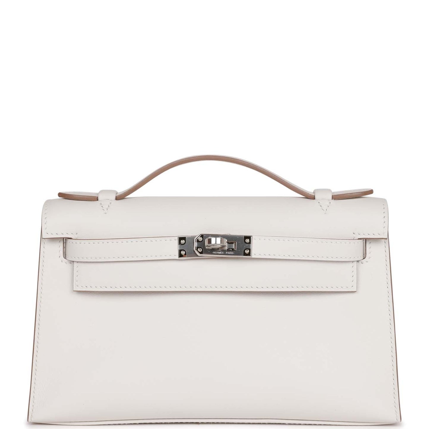 Hermes Kelly Pochette Gris Pale Swift Palladium Hardware Travel Bag