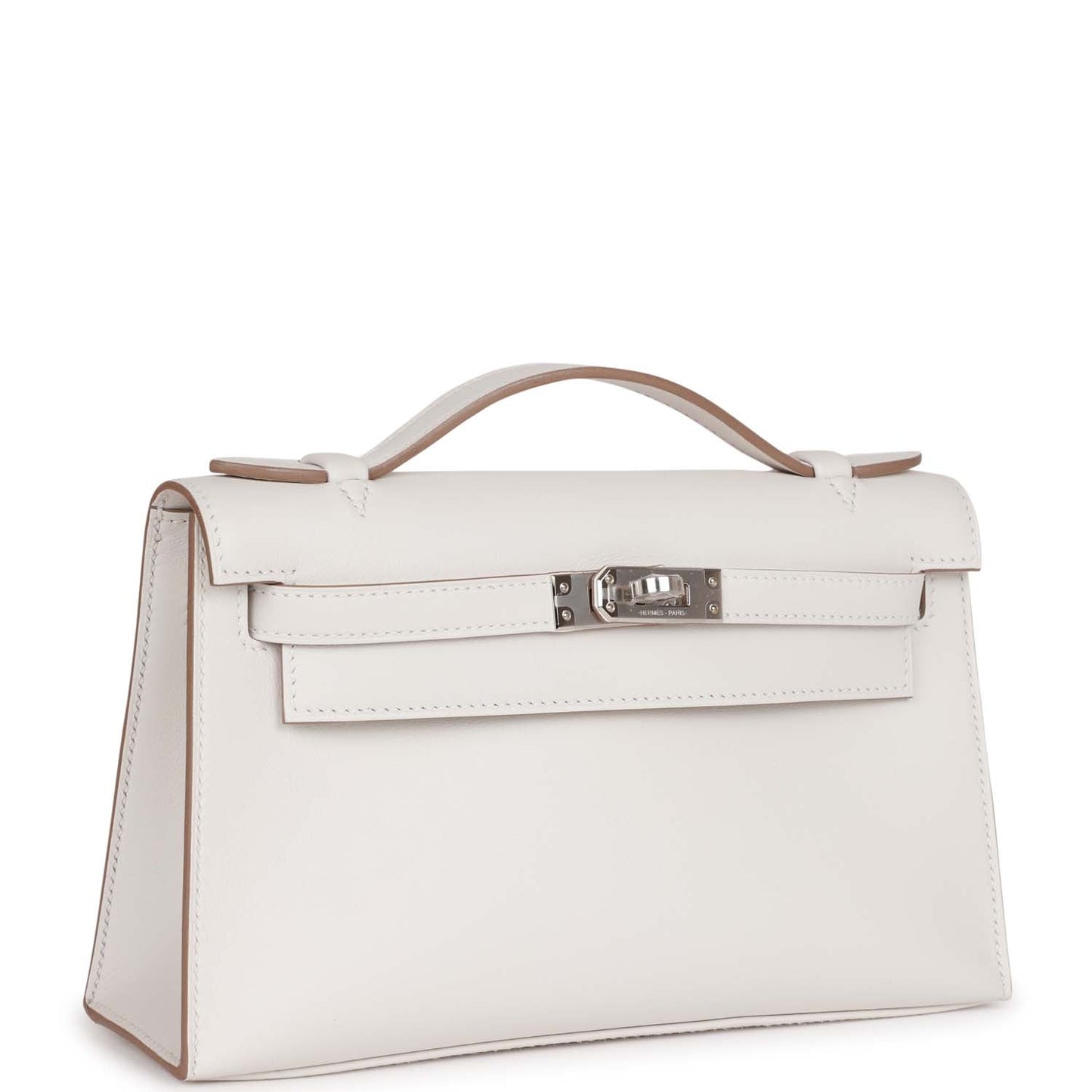 Hermes Kelly Pochette Gris Pale Swift Palladium Hardware Travel Bag