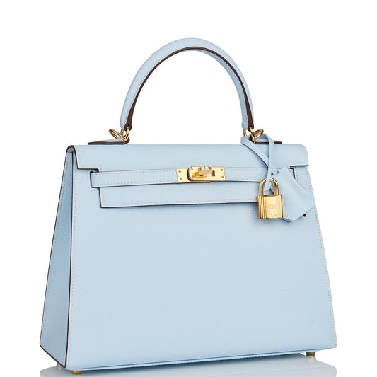 Hermes Kelly Sellier Bleu Brume Epsom Hardware Handbag Gold Travel Bag Gold Hardware