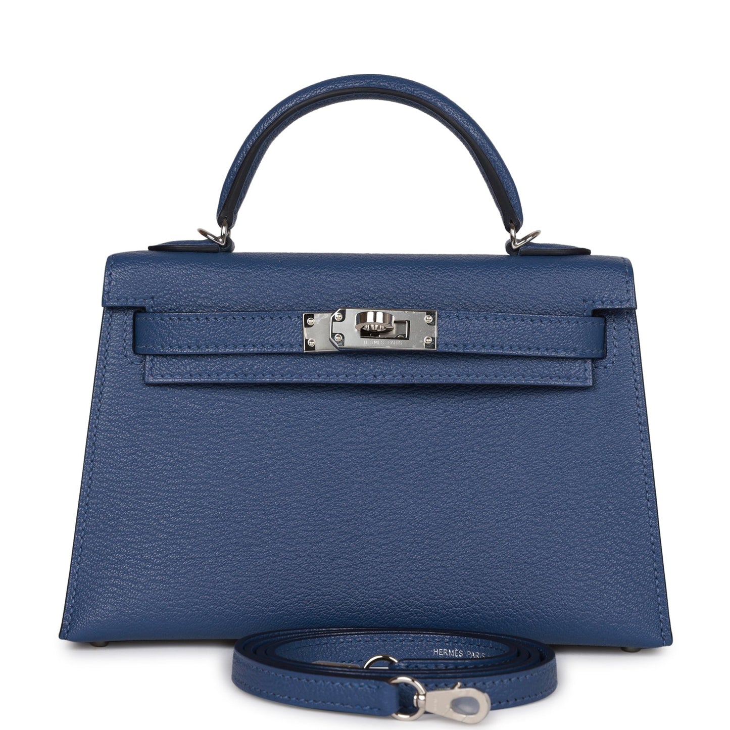 Hermes Kelly Sellier Bleu Brighton Verso Chevre Palladium Travel Bag