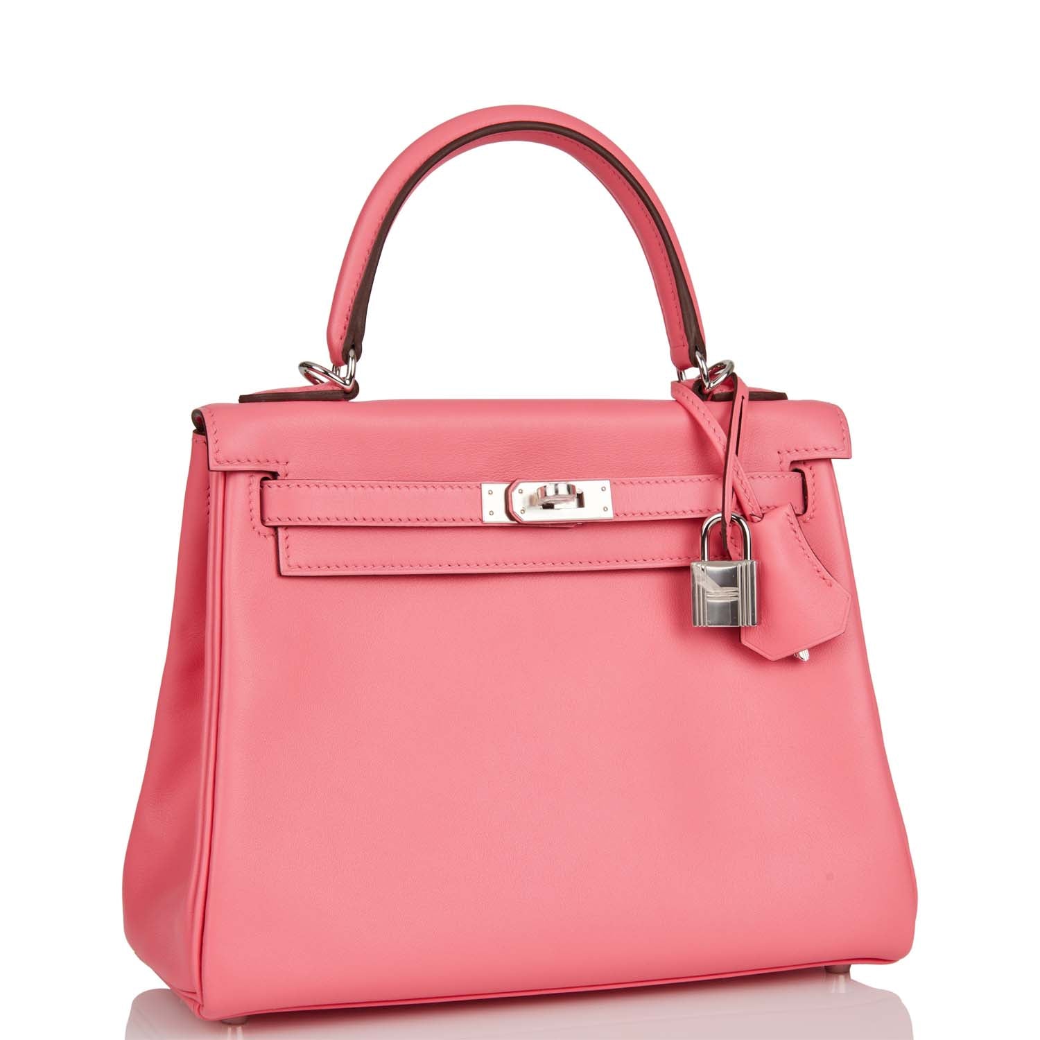 Hermes Kelly Retourne Rose Azalee Swift Palladium Hardware Travel Bag