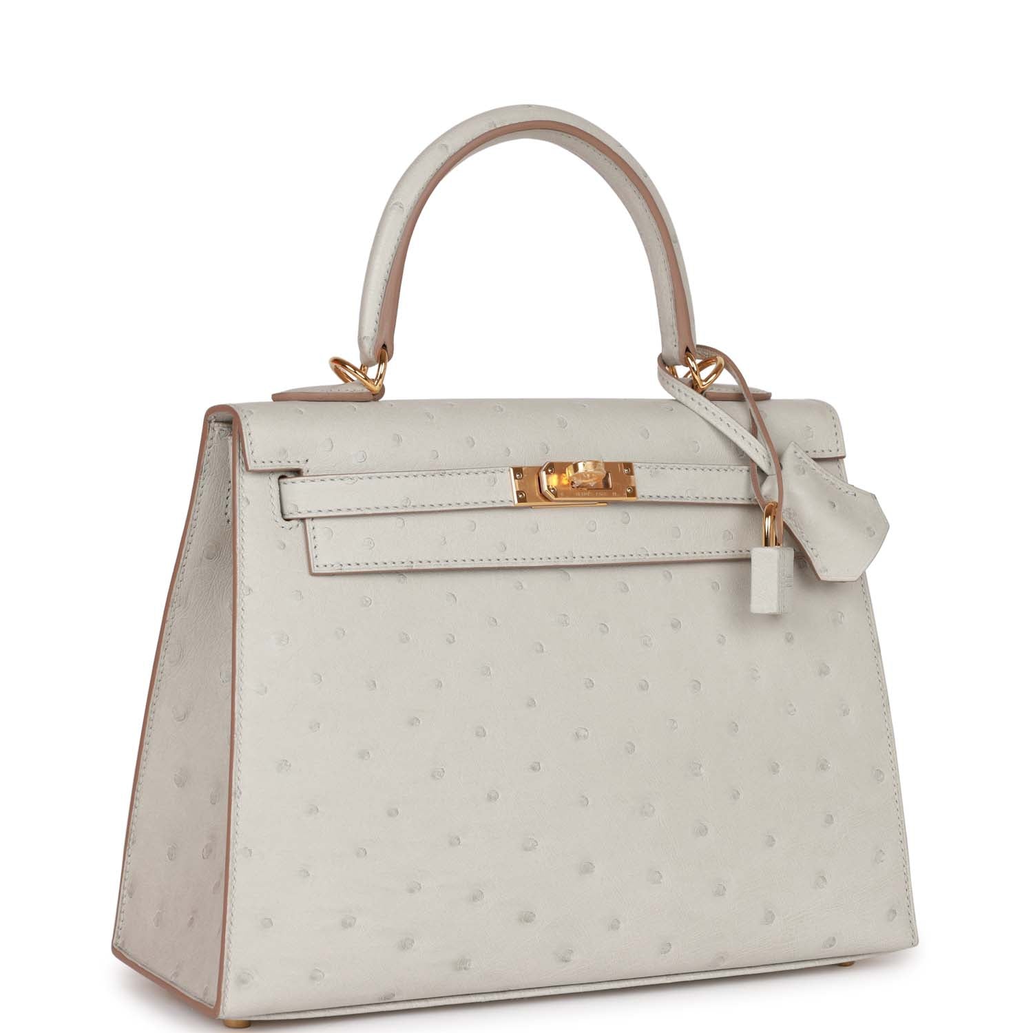 Hermes Kelly Sellier Gris Perle Ostrich Hardware Handbag Gold Travel Bag Hardware 1