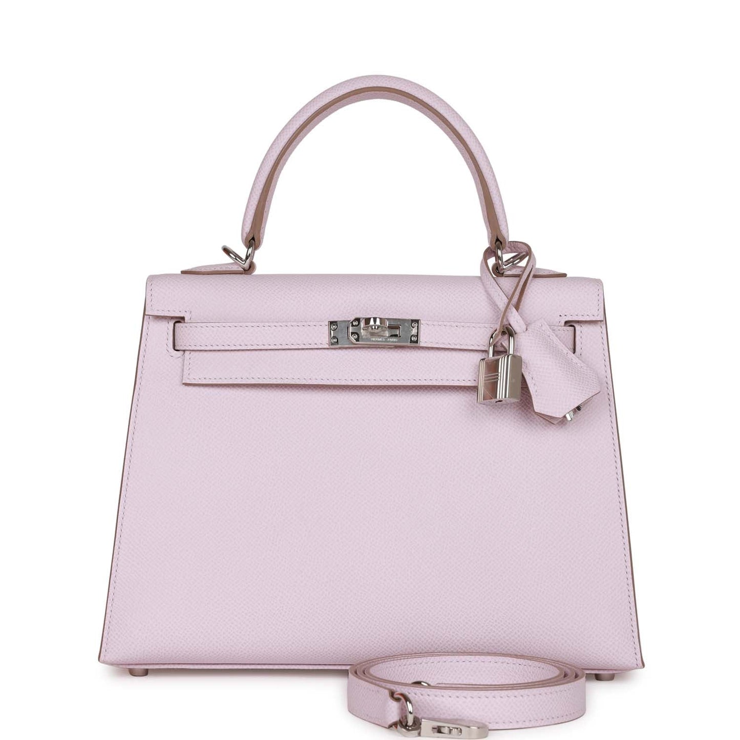 Hermes Kelly Sellier Mauve Pale Epsom Palladium Hardware Handbag Travel Bag